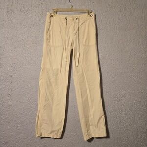 London Jean Womens Cream Drawstring Straight Leg Pants Cotton Size 2 Coastal Y2K
